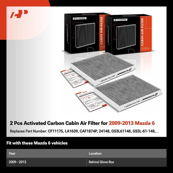 2 Pcs Activated Carbon Cabin Air Filter for 2009-2013 Mazda 6