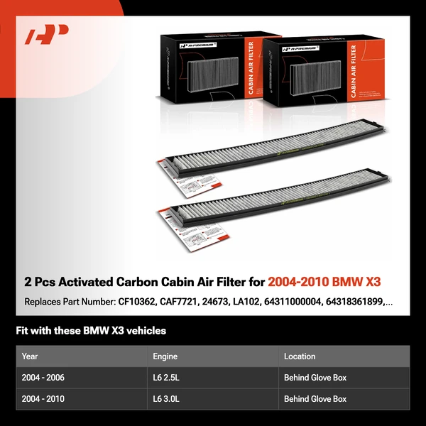 2 Pcs Activated Carbon Cabin Air Filter for 2004-2010 BMW X3