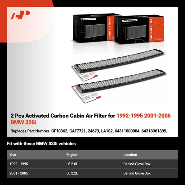 2 Pcs Activated Carbon Cabin Air Filter for 1992-1995 2001-2005 BMW 320i