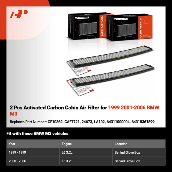 2 Pcs Activated Carbon Cabin Air Filter for 1999 2001-2006 BMW M3