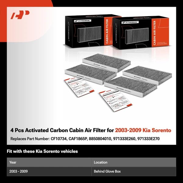 4 Pcs Activated Carbon Cabin Air Filter for 2003-2009 Kia Sorento