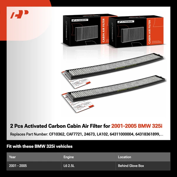 2 Pcs Activated Carbon Cabin Air Filter for 2001-2005 BMW 325i