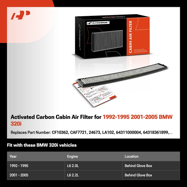 Activated Carbon Cabin Air Filter for 1992-1995 2001-2005 BMW 320i