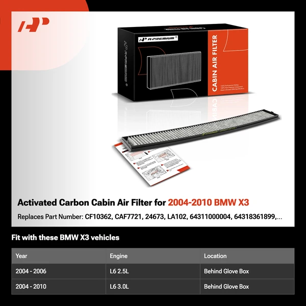 Activated Carbon Cabin Air Filter for 2004-2010 BMW X3