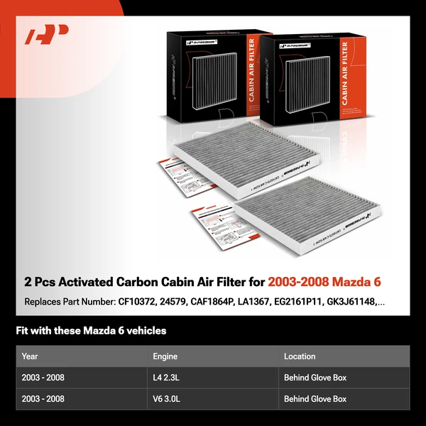 2 Pcs Activated Carbon Cabin Air Filter for 2003-2008 Mazda 6