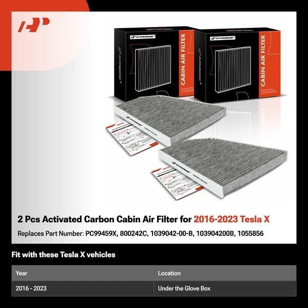 2 Pcs Activated Carbon Cabin Air Filter for 2016-2023 Tesla X