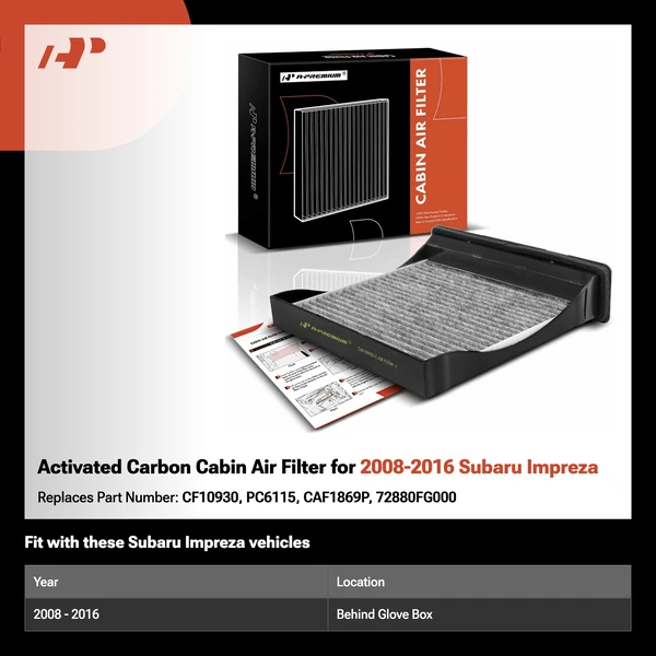 Activated Carbon Cabin Air Filter for 2008-2016 Subaru Impreza