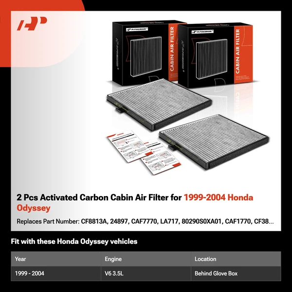 2 Pcs Activated Carbon Cabin Air Filter for 1999-2004 Honda Odyssey