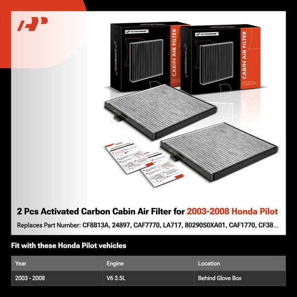 2 Pcs Activated Carbon Cabin Air Filter for 2003-2008 Honda Pilot