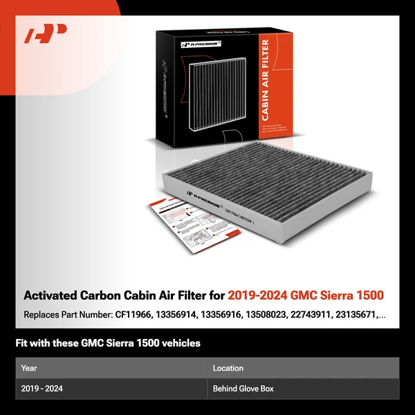Activated Carbon Cabin Air Filter for 2019-2024 GMC Sierra 1500