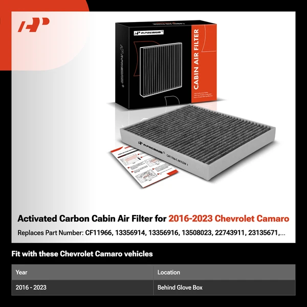 Activated Carbon Cabin Air Filter for 2016-2023 Chevrolet Camaro