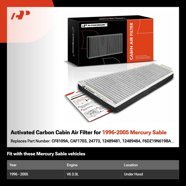 Activated Carbon Cabin Air Filter for 1996-2005 Mercury Sable
