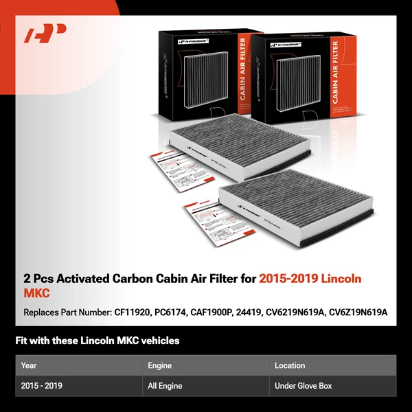 2 Pcs Activated Carbon Cabin Air Filter for 2015-2019 Lincoln MKC