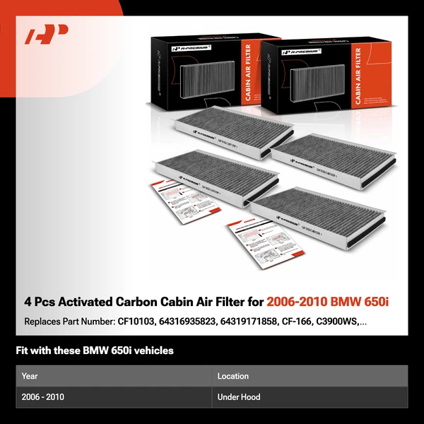 4 Pcs Activated Carbon Cabin Air Filter for 2006-2010 BMW 650i