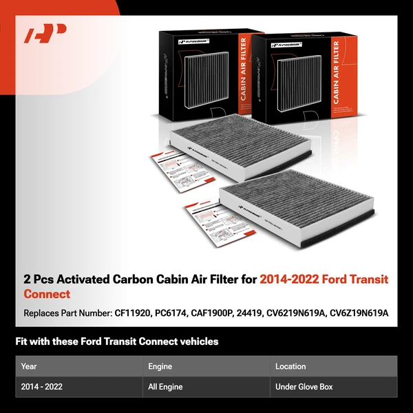 2 Pcs Activated Carbon Cabin Air Filter for 2014-2022 Ford Transit Connect