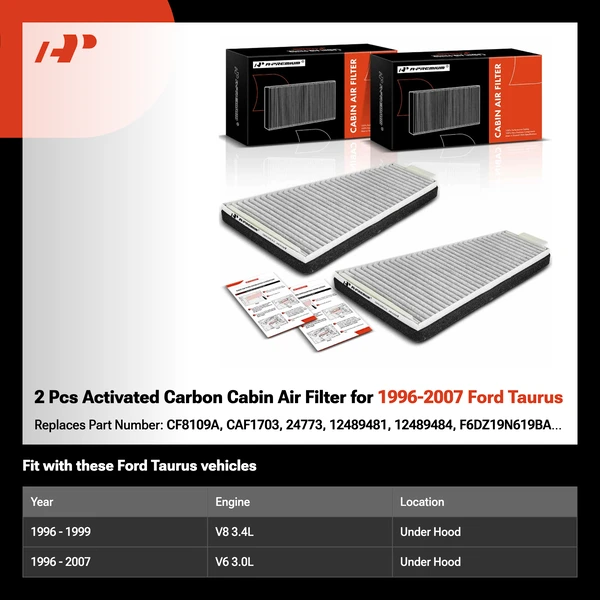 2 Pcs Activated Carbon Cabin Air Filter for 1996-2007 Ford Taurus