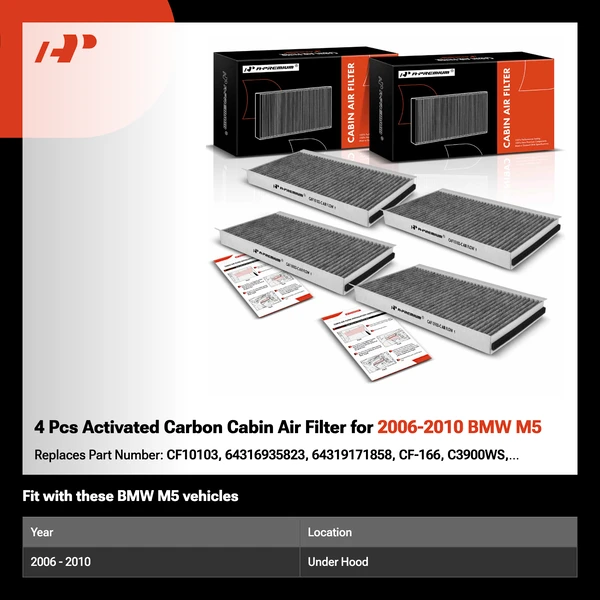 4 Pcs Activated Carbon Cabin Air Filter for 2006-2010 BMW M5