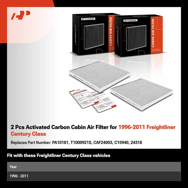 2 Pcs Activated Carbon Cabin Air Filter for 1996-2011 Freightliner Century Class