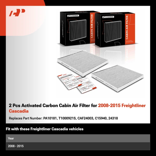 2 Pcs Activated Carbon Cabin Air Filter for 2008-2015 Freightliner Cascadia