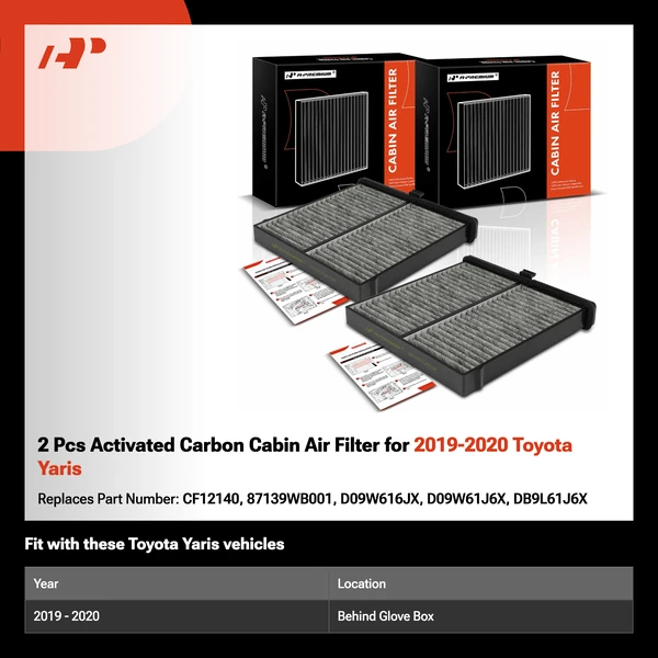 2 Pcs Activated Carbon Cabin Air Filter for 2019-2020 Toyota Yaris