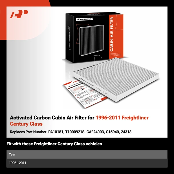 Activated Carbon Cabin Air Filter for 1996-2011 Freightliner Century Class