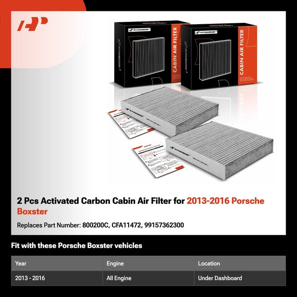 2 Pcs Activated Carbon Cabin Air Filter for 2013-2016 Porsche Boxster