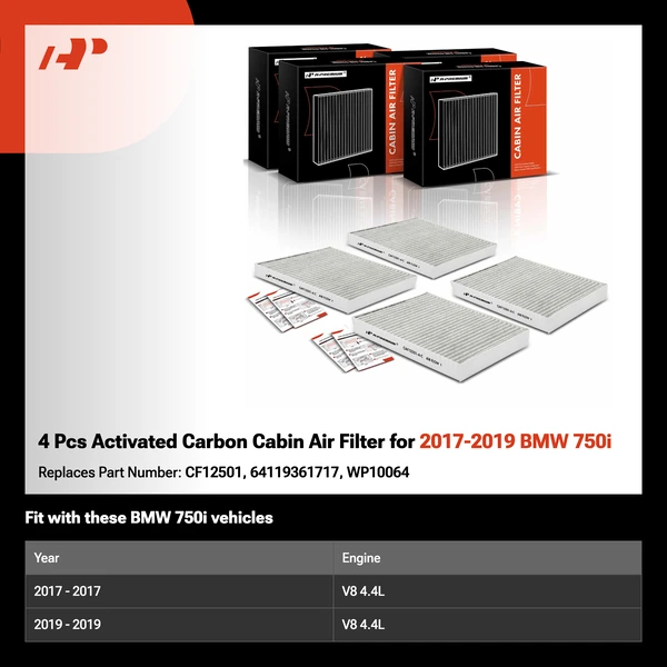 4 Pcs Activated Carbon Cabin Air Filter for 2017-2019 BMW 750i