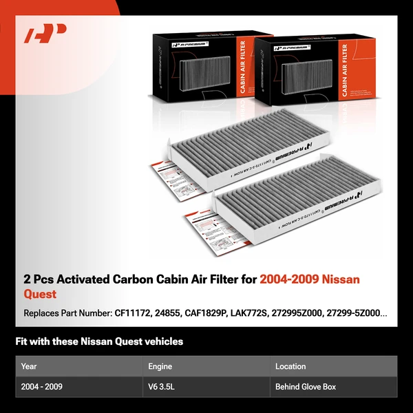 2 Pcs Activated Carbon Cabin Air Filter for 2004-2009 Nissan Quest