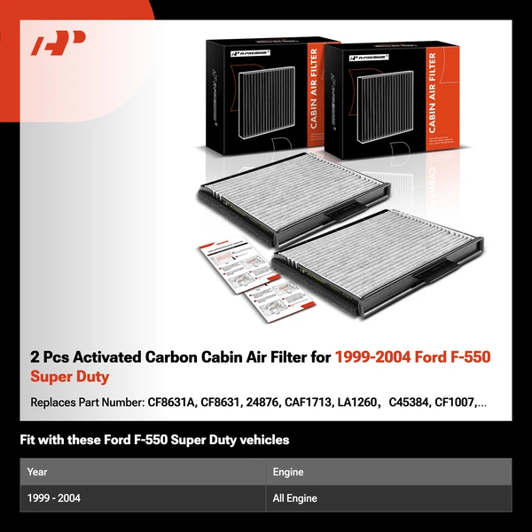 2 Pcs Activated Carbon Cabin Air Filter for 1999-2004 Ford F-550 Super Duty