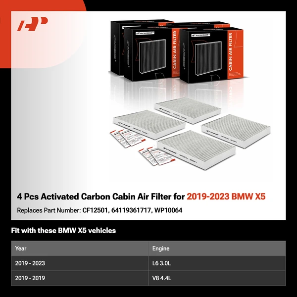 4 Pcs Activated Carbon Cabin Air Filter for 2019-2023 BMW X5