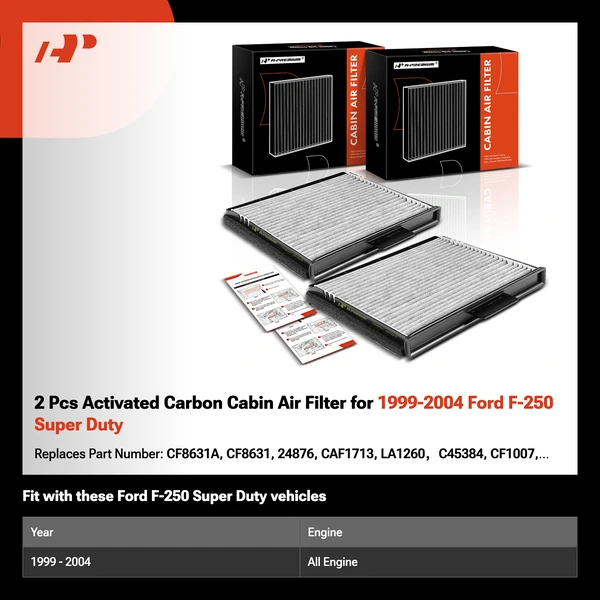 2 Pcs Activated Carbon Cabin Air Filter for 1999-2004 Ford F-250 Super Duty