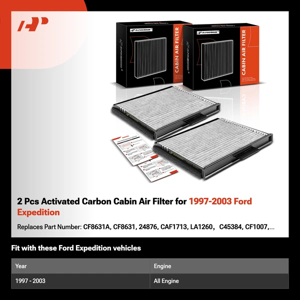 2 Pcs Activated Carbon Cabin Air Filter for 1997-2003 Ford Expedition