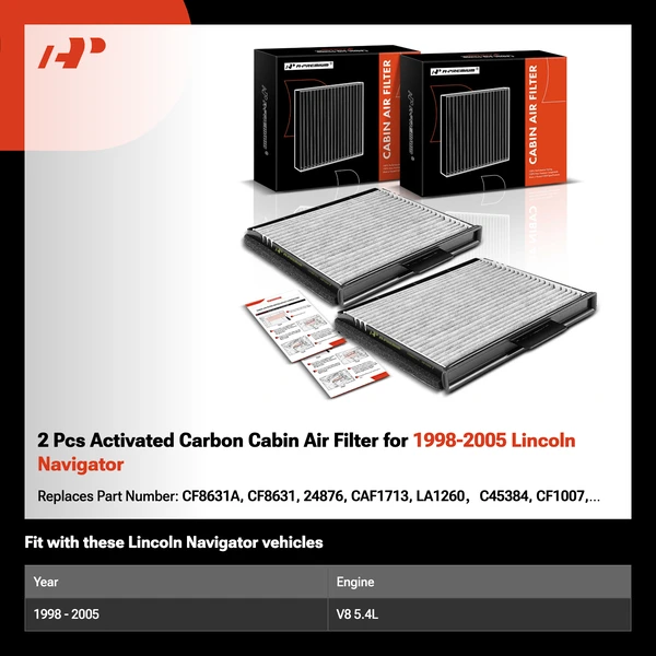 2 Pcs Activated Carbon Cabin Air Filter for 1998-2005 Lincoln Navigator