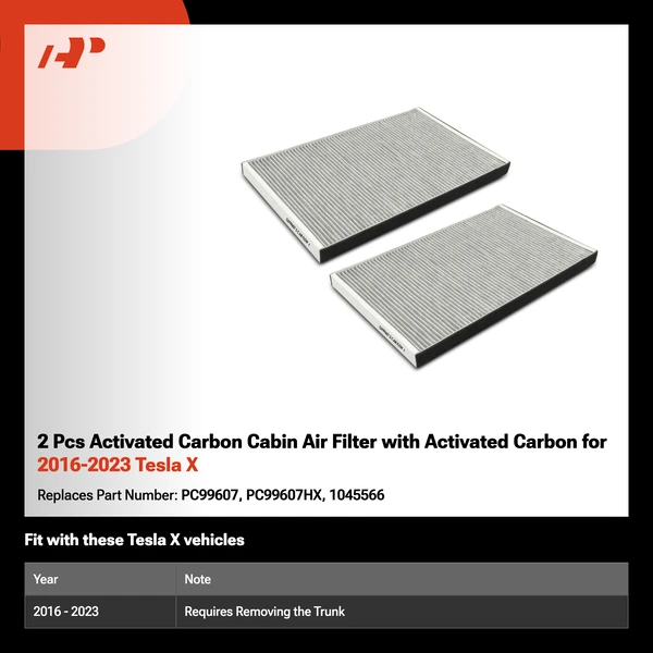 2 Pcs Activated Carbon Cabin Air Filter with Activated Carbon for 2016-2023 Tesla X