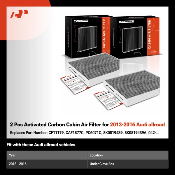 2 Pcs Activated Carbon Cabin Air Filter for 2013-2016 Audi allroad