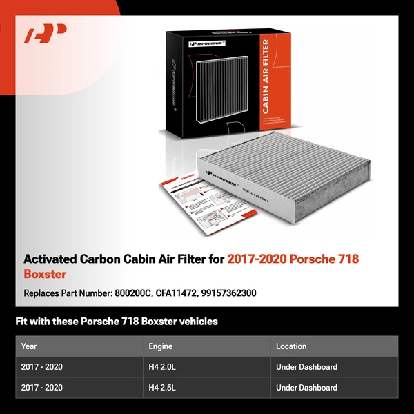 Activated Carbon Cabin Air Filter for 2017-2020 Porsche 718 Boxster