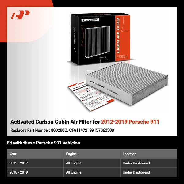 Activated Carbon Cabin Air Filter for 2012-2019 Porsche 911