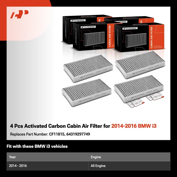 4 Pcs Activated Carbon Cabin Air Filter for 2014-2016 BMW i3