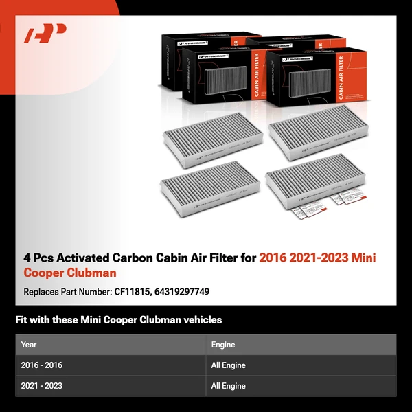 4 Pcs Activated Carbon Cabin Air Filter for 2016 2021-2023 Mini Cooper Clubman
