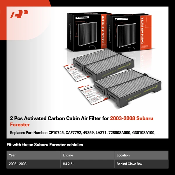 2 Pcs Activated Carbon Cabin Air Filter for 2003-2008 Subaru Forester