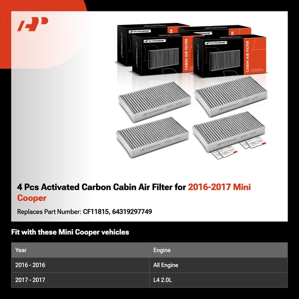 4 Pcs Activated Carbon Cabin Air Filter for 2016-2017 Mini Cooper
