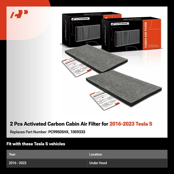 2 Pcs Activated Carbon Cabin Air Filter for 2016-2023 Tesla S