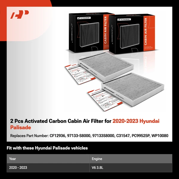 2 Pcs Activated Carbon Cabin Air Filter for 2020-2023 Hyundai Palisade