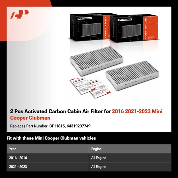 2 Pcs Activated Carbon Cabin Air Filter for 2016 2021-2023 Mini Cooper Clubman