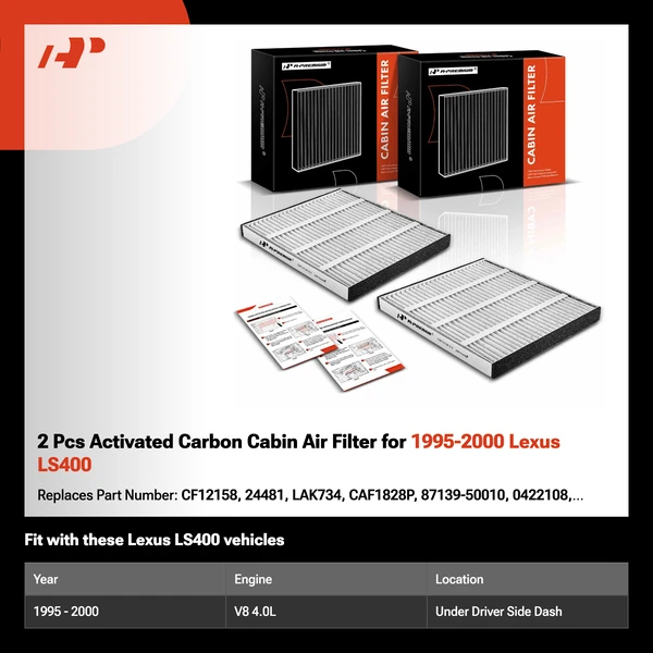 2 Pcs Activated Carbon Cabin Air Filter for 1995-2000 Lexus LS400