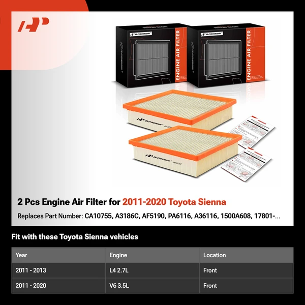 2 Pcs Engine Air Filter for 2011-2020 Toyota Sienna