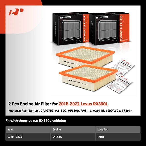 2 Pcs Engine Air Filter for 2018-2022 Lexus RX350L