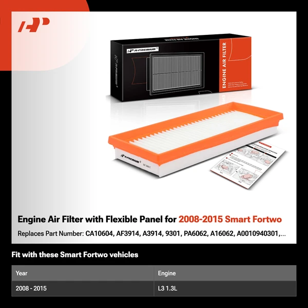 Engine Air Filter with Flexible Panel for 2008-2015 Smart Fortwo