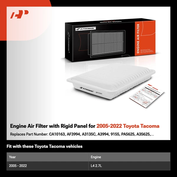 Engine Air Filter with Rigid Panel for 2005-2022 Toyota Tacoma