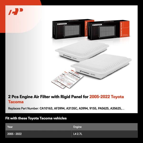 2 Pcs Engine Air Filter with Rigid Panel for 2005-2022 Toyota Tacoma